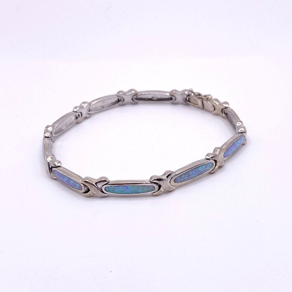 Sterling Silver and Opal Tennis Bracelet Size 7